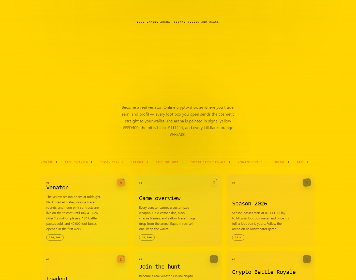 Venator Auto — signal-yellow gradient arena